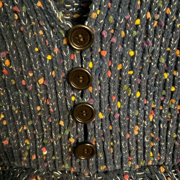 POL Womens Chunky Oversized Sweater Blue Confetti Peplum Small Button V Neck - Picture 4 of 9